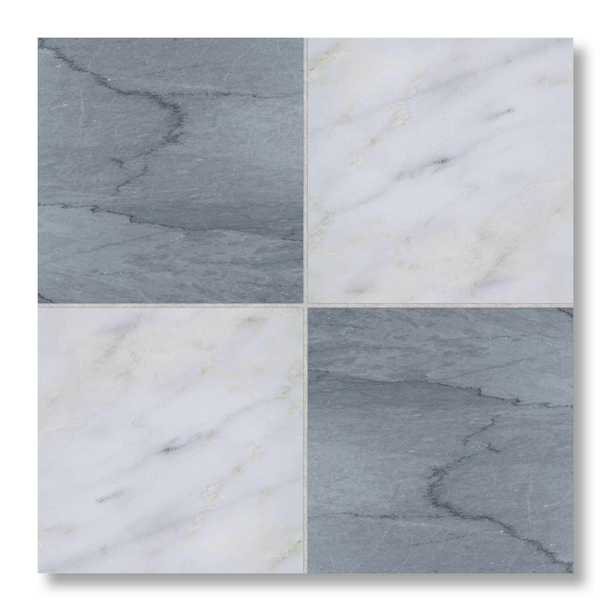 12x12 Checkerboard Tile - Bardiglio Imperiale & Asian Statuary Honed Marble - American Tile Depot