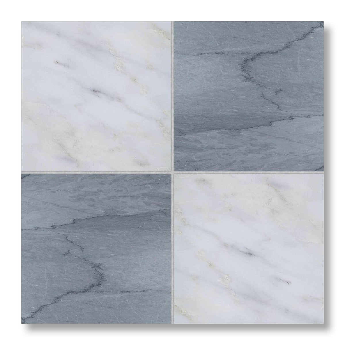 12x12 Checkerboard Tile - Bardiglio Imperiale & Asian Statuary Polished Marble - American Tile Depot