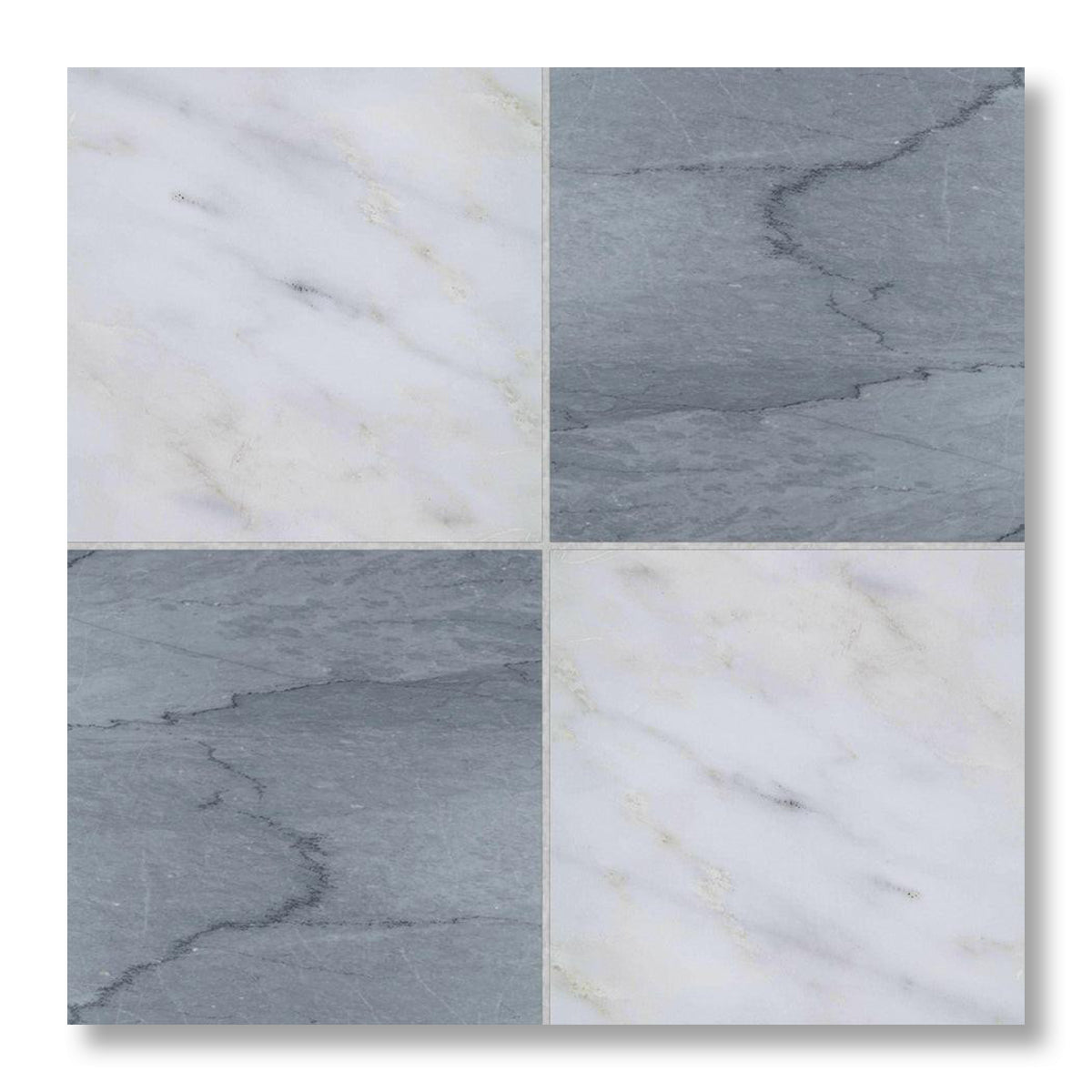 12x12 Checkerboard Tile - Bardiglio Imperiale & Asian Statuary Polished Marble - American Tile Depot