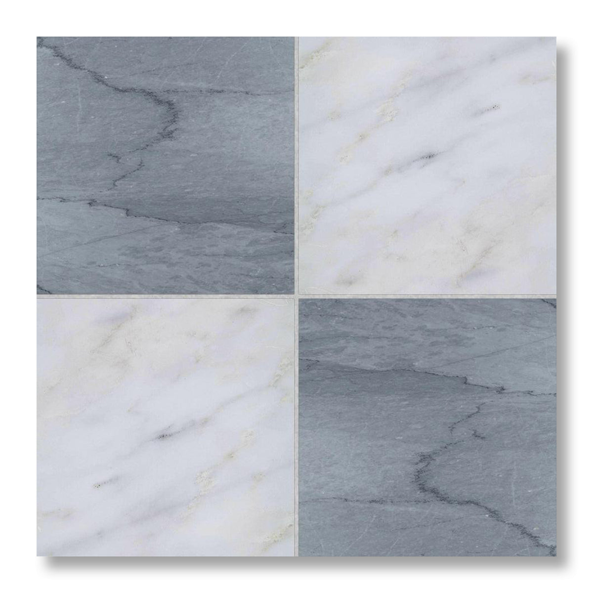 12x12 Checkerboard Tile - Bardiglio Imperiale & Asian Statuary Polished Marble - American Tile Depot