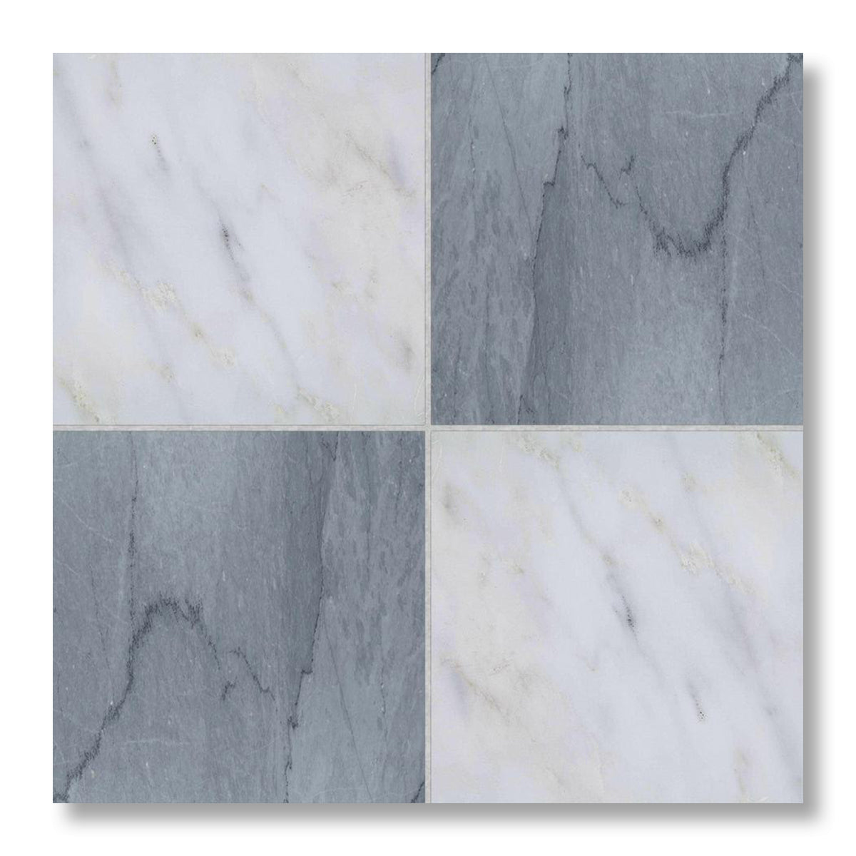 12x12 Checkerboard Tile - Bardiglio Imperiale & Asian Statuary Honed Marble - American Tile Depot