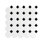 12x12 Array Snow White & Black Octagon Matte Porcelain Mosaic Tile-American Tile Depot