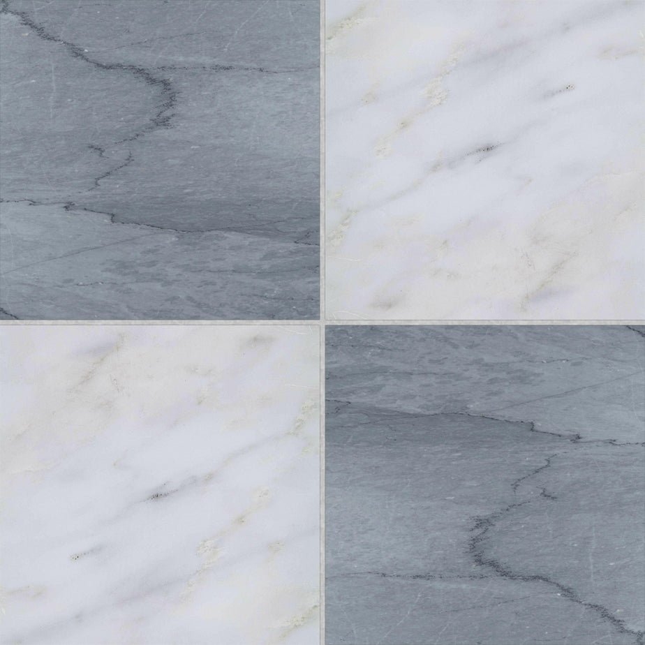 12x12 Checkerboard Tile - Bardiglio Imperiale & Asian Statuary Honed Marble