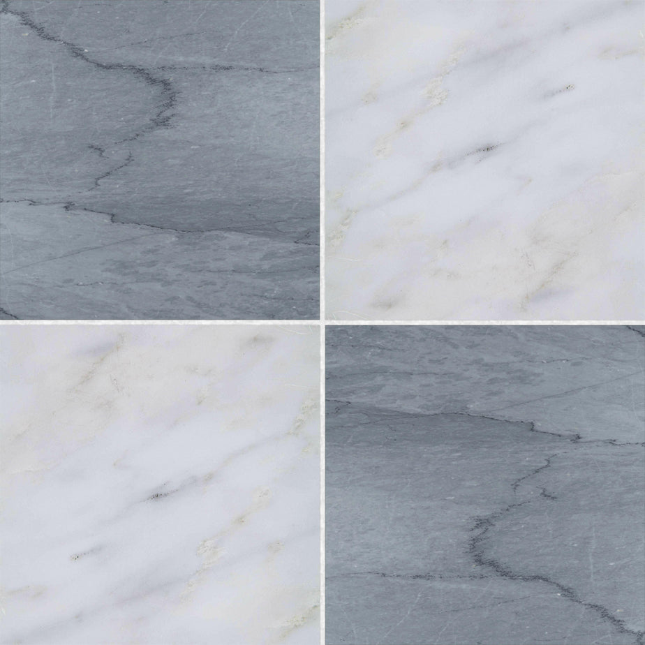 12x12 Checkerboard Tile - Bardiglio Imperiale & Asian Statuary Polished Marble