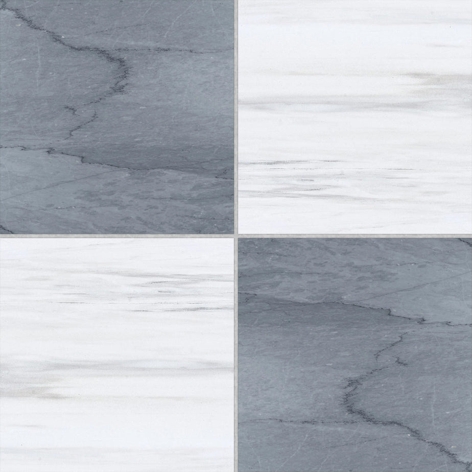 12x12 Checkerboard Tile - Bardiglio Imperiale & Bianco Dolomite Polished Marble