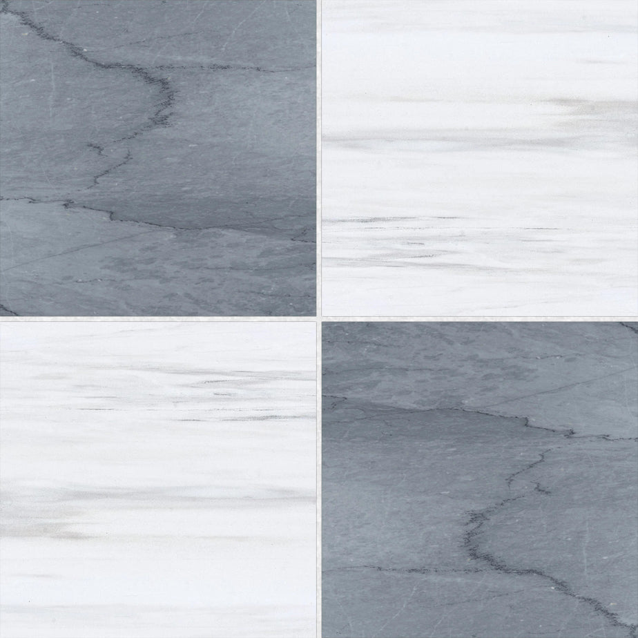 12x12 Checkerboard Tile - Bardiglio Imperiale & Bianco Dolomite Honed Marble
