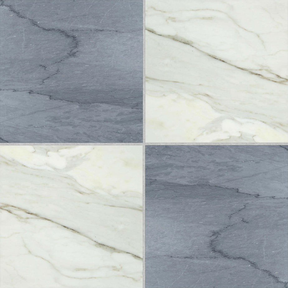 12x12 Checkerboard Tile - Bardiglio Imperiale & Calacatta Gold Honed Marble