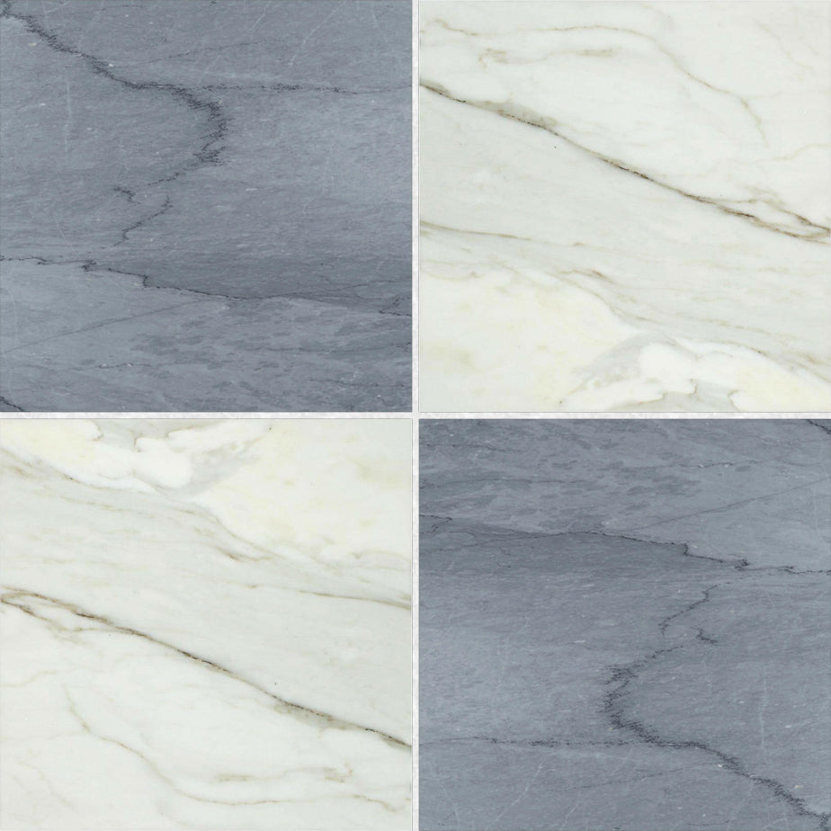 12x12 Checkerboard Tile - Bardiglio Imperiale & Calacatta Gold Honed Marble