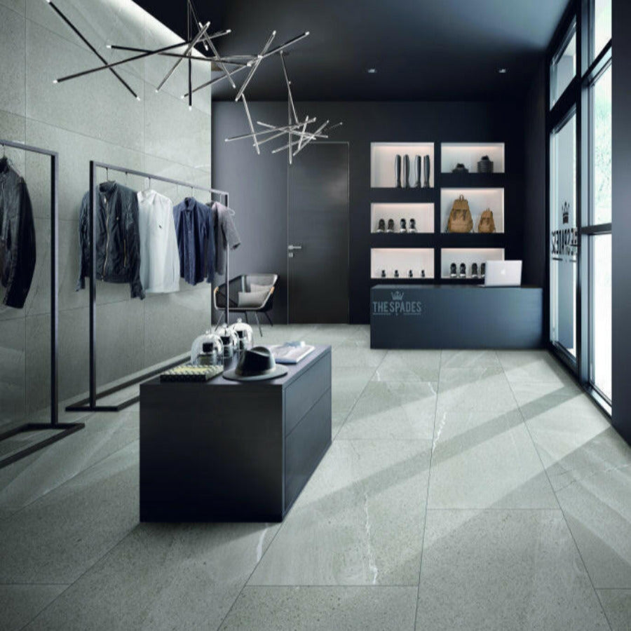 12x24 Azurith Grey Limestone Look Marble Laminated Porcelain Tile 12x24 Azurith Grey Limestone Look Marble Laminated Porcelain Tile - American Tile Depot