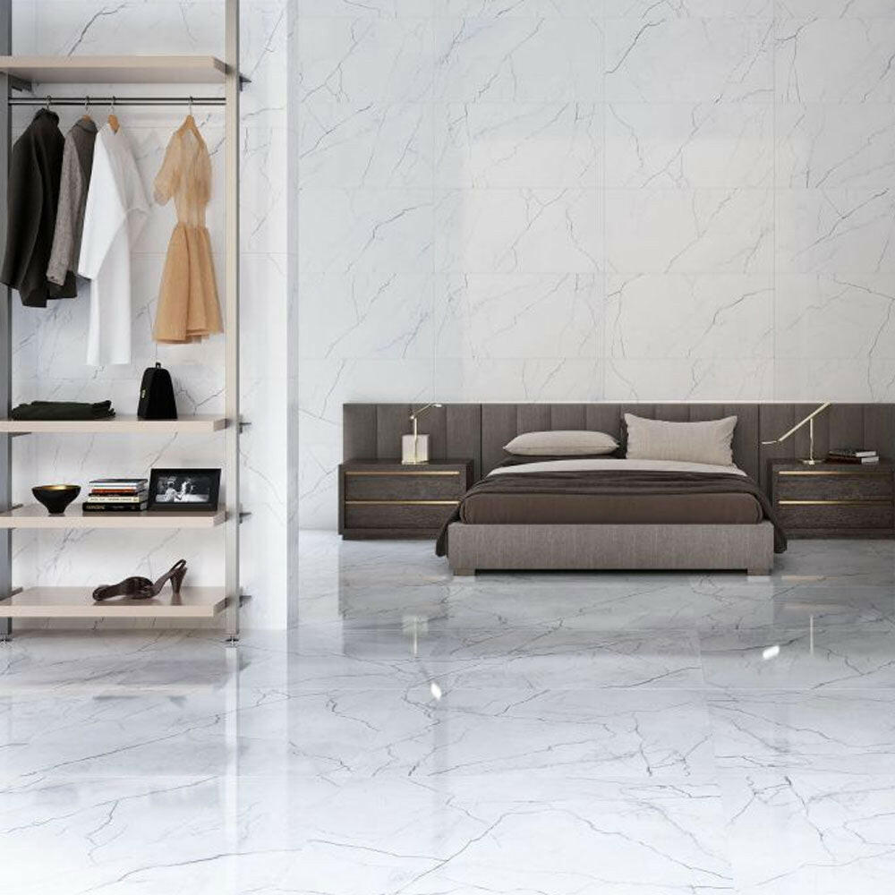 12x24 Decoria Exora White Polished Marble Look Porcelain Tile 12x24 Decoria Exora White Polished Marble Look Porcelain Tile - American Tile Depot