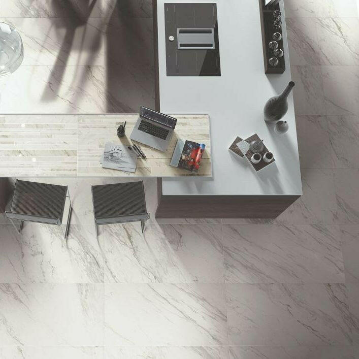 12x24 Lavrion Calacatta Levigato Polished Marble Look Porcelain Tile 12x24 Lavrion Calacatta Levigato Polished Marble Look Porcelain Tile - American Tile Depot