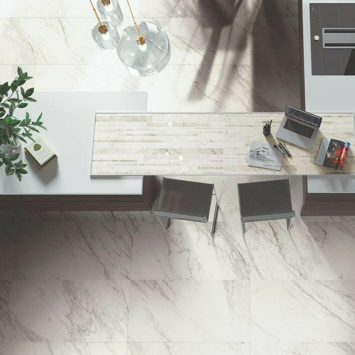 12x24 Lavrion Calacatta Levigato Polished Marble Look Porcelain Tile 12x24 Lavrion Calacatta Levigato Polished Marble Look Porcelain Tile - American Tile Depot