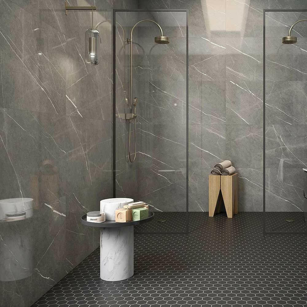 12x24 Pietra Smoke Limestone Look Glossy Porcelain Tile 12x24 Pietra Smoke Limestone Look Glossy Porcelain Tile - American Tile Depot