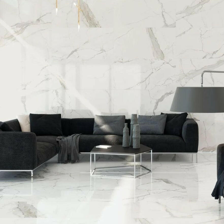 12x24 Solviera Statuario Glossy Marble Look Porcelain Tile 12x24 Solviera Statuario Glossy Marble Look Porcelain Tile - American Tile Depot