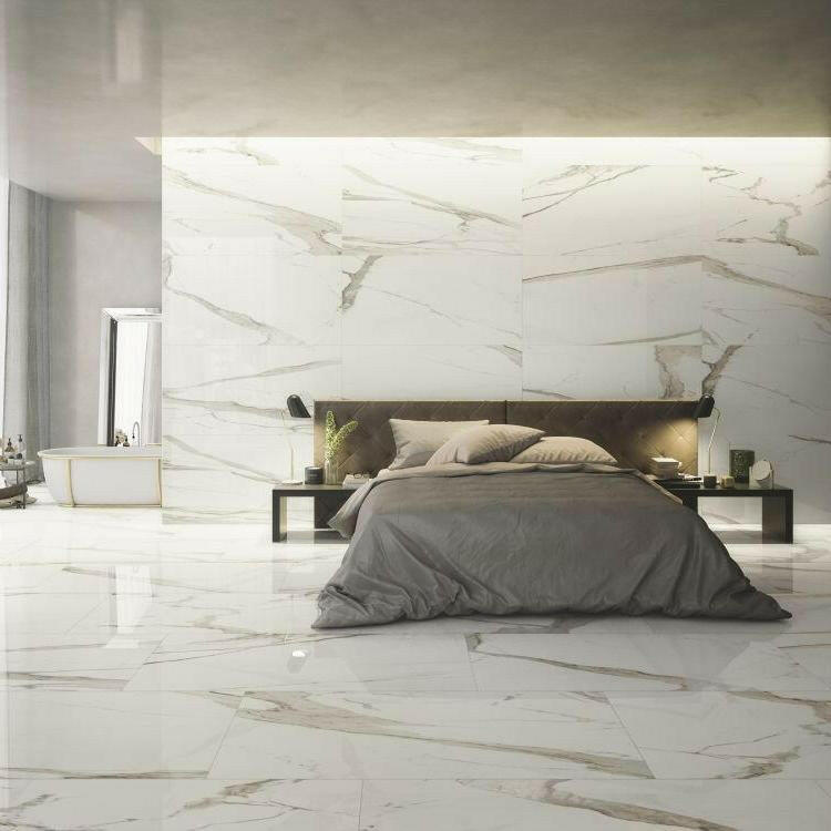 12x24 Virello Calacatta Lucido Polished Marble Look Porcelain Tile 12x24 Virello Calacatta Lucido Polished Marble Look Porcelain Tile - American Tile Depot