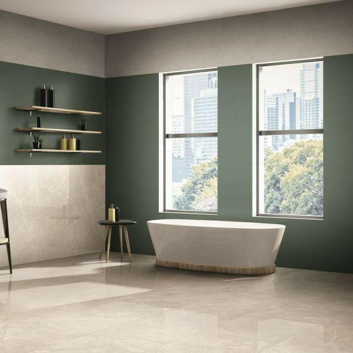 12x24 Dolomia White Luc Glossy Marble Look Porcelain Tile-American Tile Depot