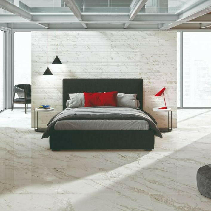 12x24 Marmi Calacatta Levigato Polished Marble Look Porcelain Tile-American Tile Depot