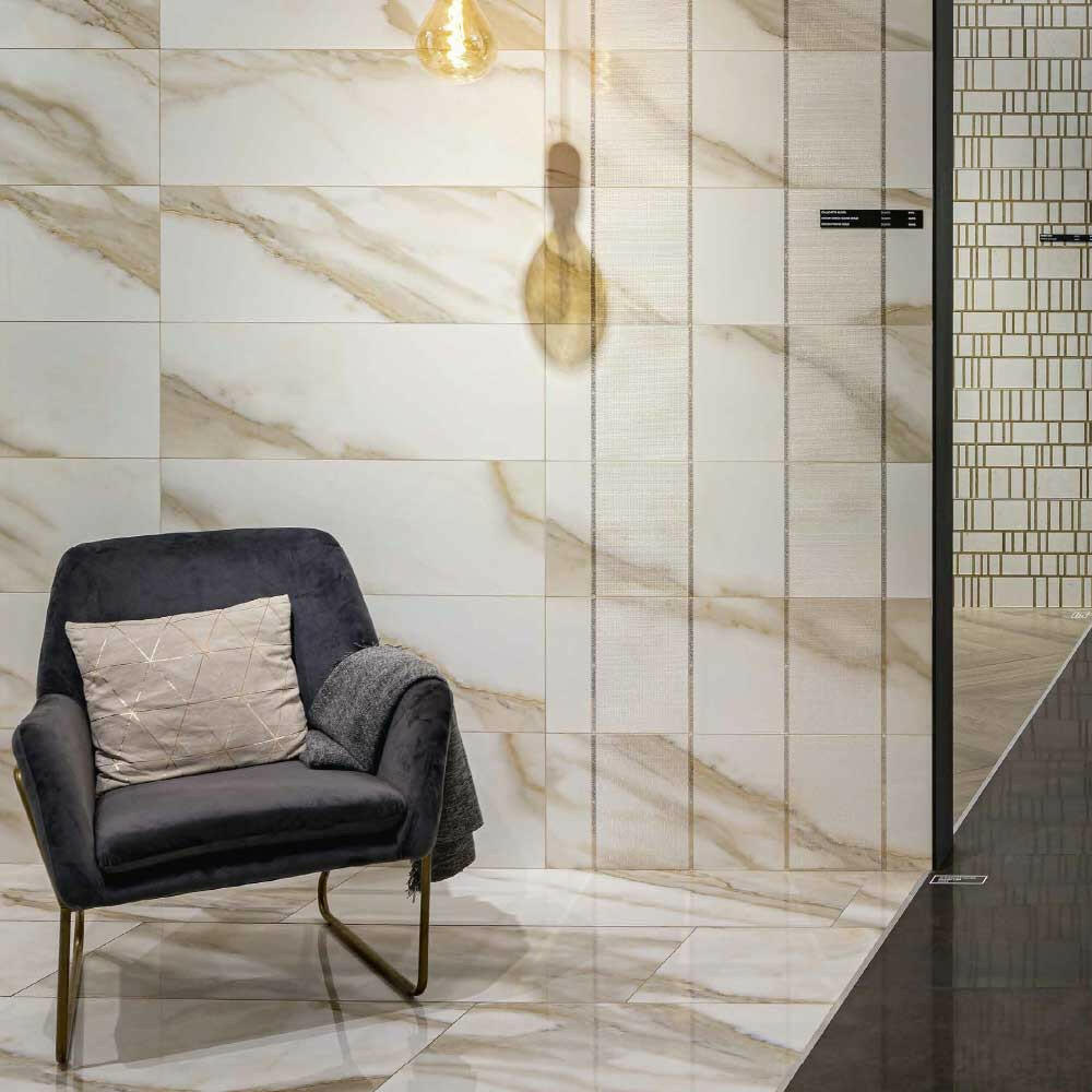 12x36 Calacatta Glossy Marble Look Porcelain Wall Tile 12x36 Calacatta Glossy Marble Look Porcelain Wall Tile - American Tile Depot