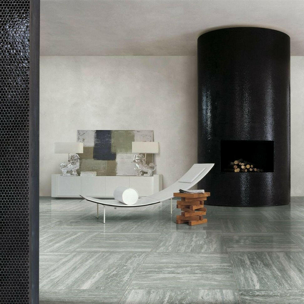 16x32 Vorix Grey Glossy Travertine Look Porcelain Tile 16x32 Vorix Grey Glossy Travertine Look Porcelain Tile - American Tile Depot