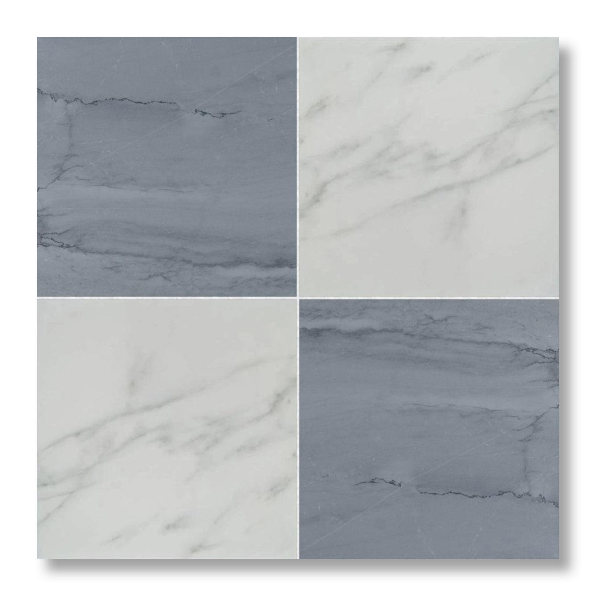 18x18 Checkerboard Tile - Bardiglio Imperiale & Asian Statuary Polished Marble - American Tile Depot
