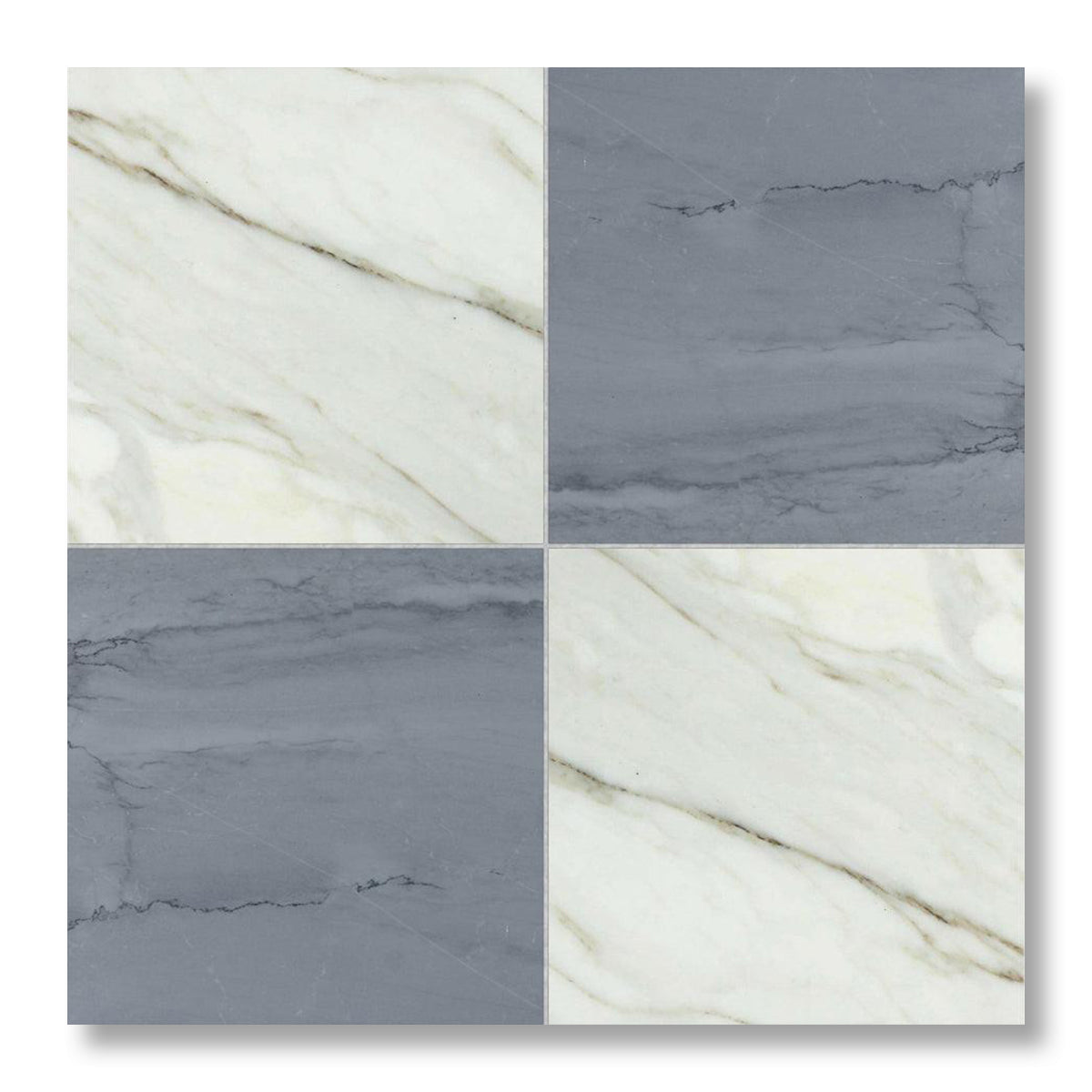 18x18 Checkerboard Tile - Bardiglio Imperiale & Calacatta Gold Polished Marble - American Tile Depot