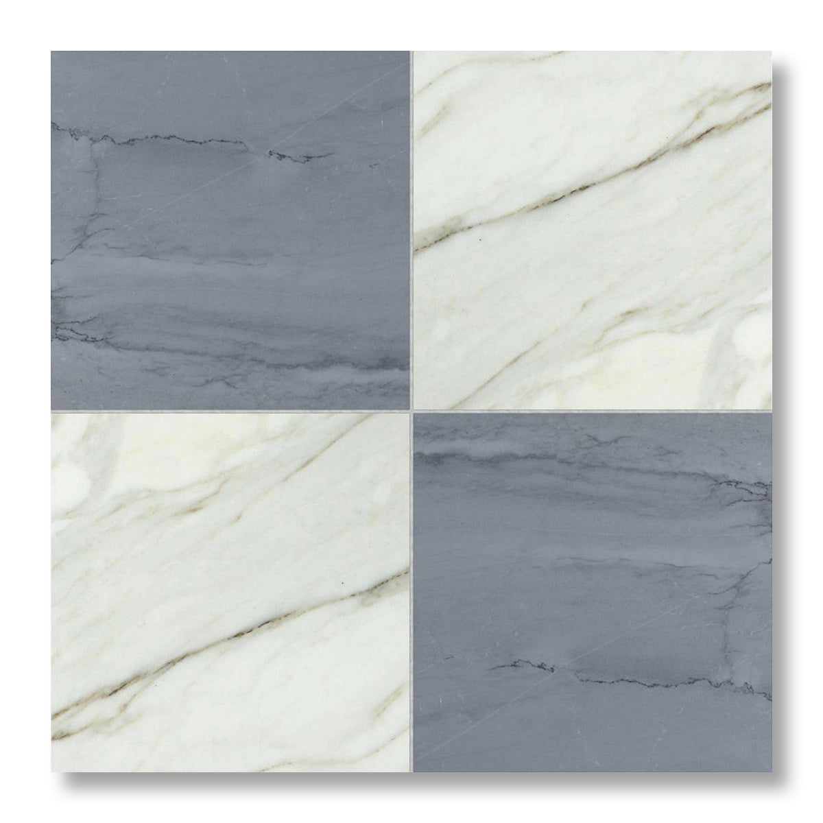 18x18 Checkerboard Tile - Bardiglio Imperiale & Calacatta Gold Polished Marble - American Tile Depot