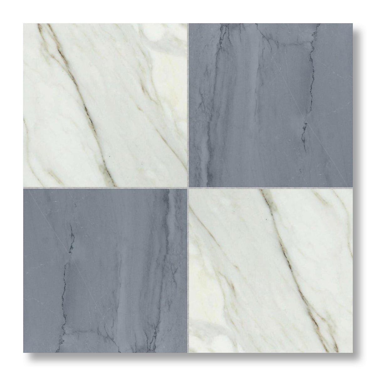 12x12 Checkerboard Tile - Bardiglio Imperiale & Calacatta Gold Polished Marble - American Tile Depot
