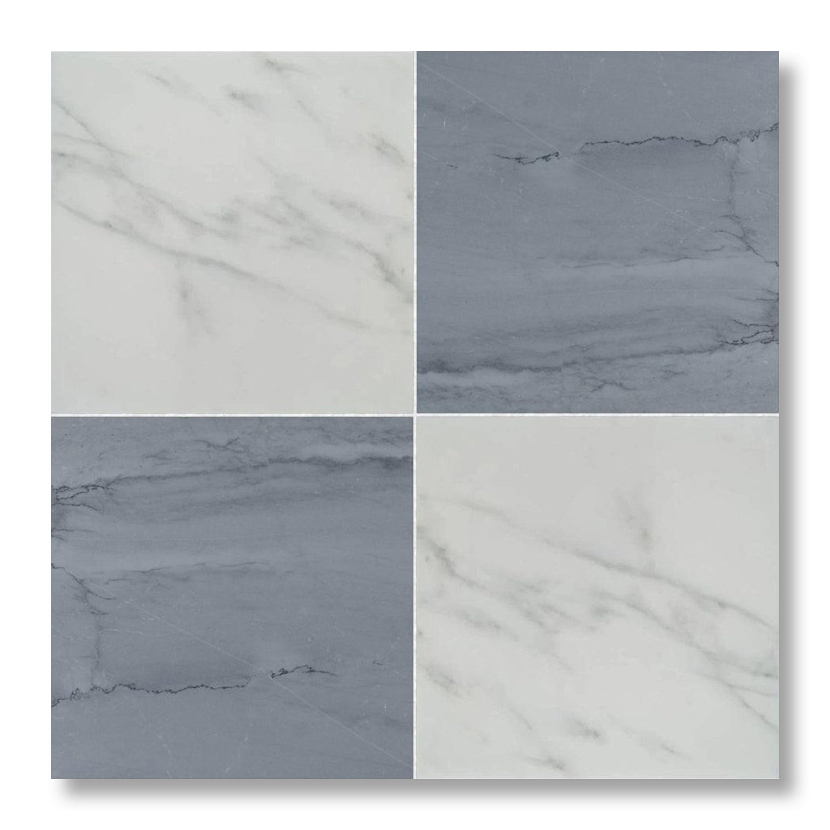 18x18 Checkerboard Tile - Bardiglio Imperiale & Asian Statuary Polished Marble - American Tile Depot
