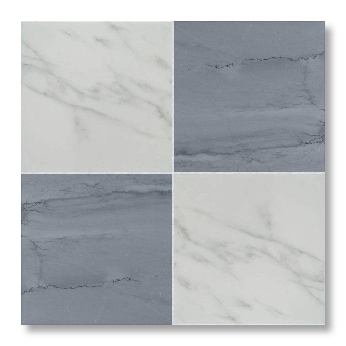 18x18 Checkerboard Tile - Bardiglio Imperiale & Asian Statuary Polished Marble - American Tile Depot
