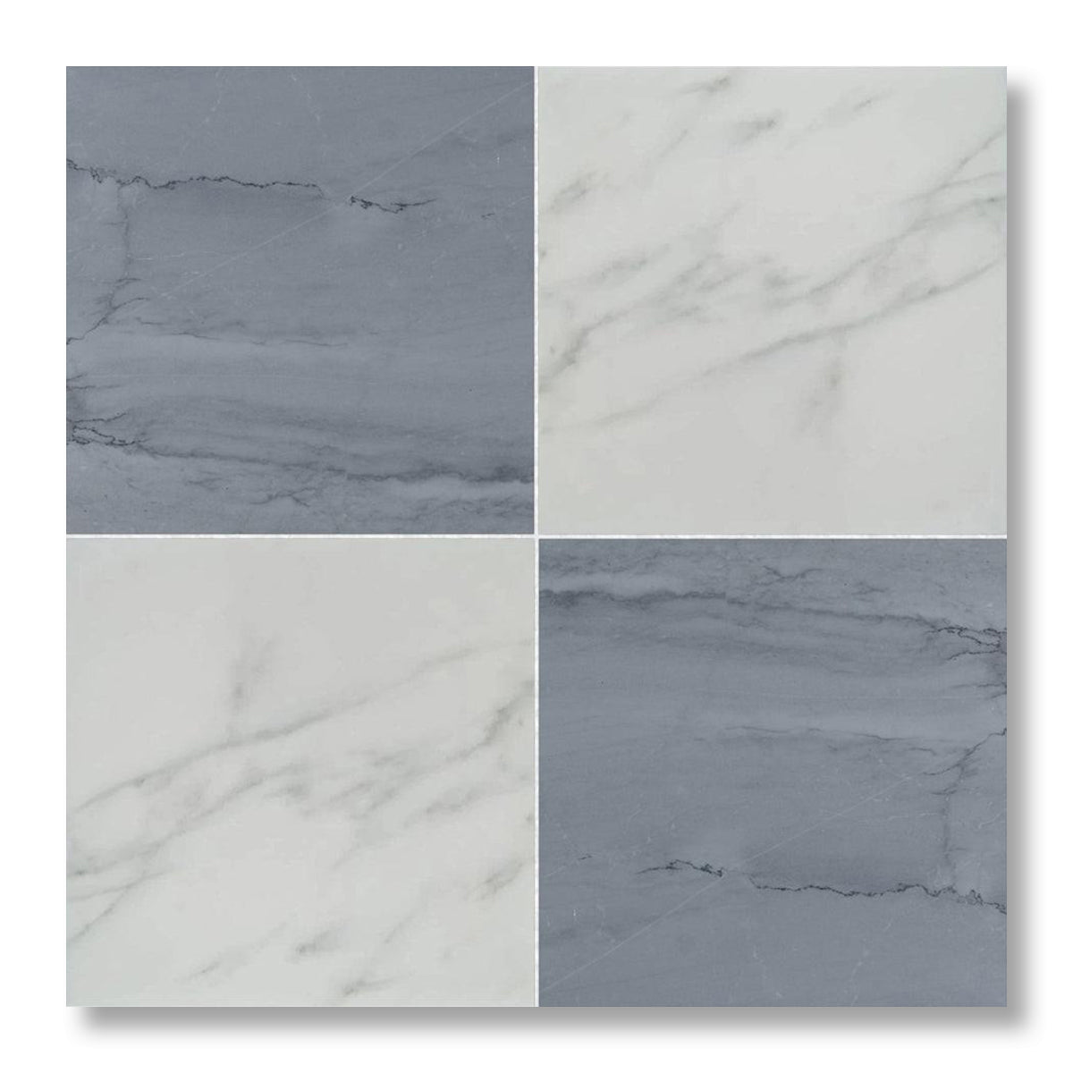 18x18 Checkerboard Tile - Bardiglio Imperiale & Asian Statuary Polished Marble - American Tile Depot