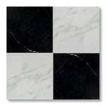 18x18 Checkerboard Tile - Black Marquina & Asian Statuary Polished Marble - American Tile Depot