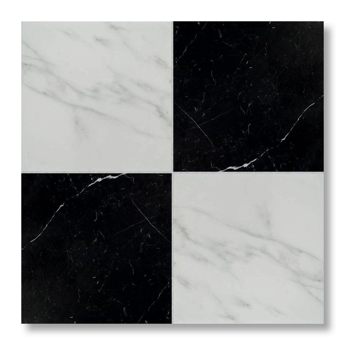 18x18 Checkerboard Tile - Black Marquina & Asian Statuary Polished Marble - American Tile Depot