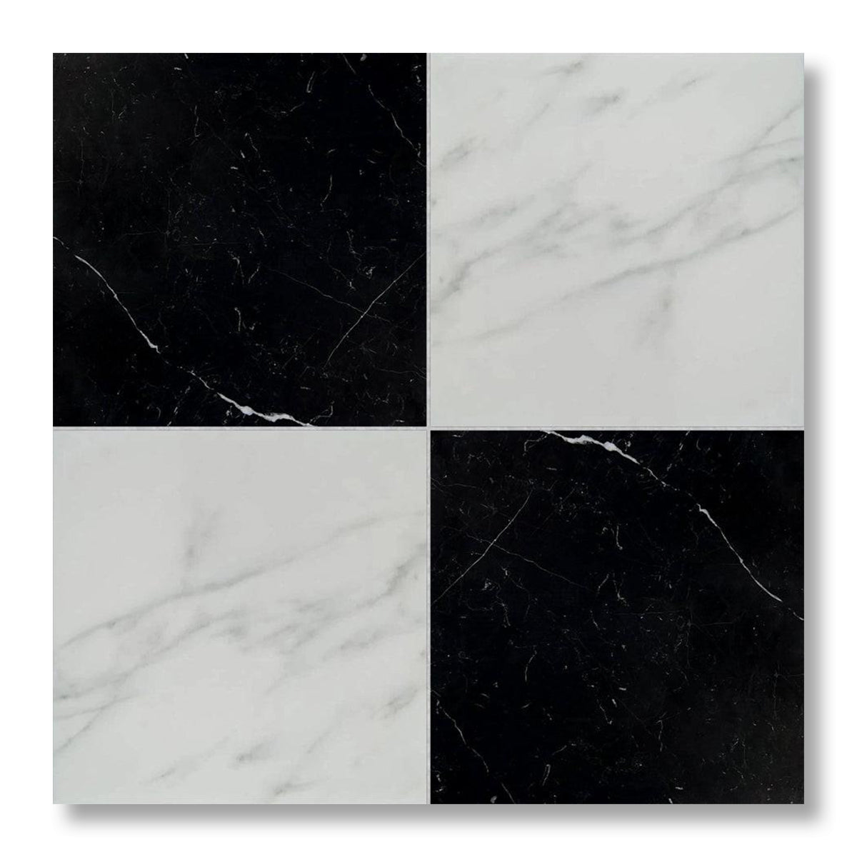 18x18 Checkerboard Tile - Black Marquina & Asian Statuary Polished Marble - American Tile Depot