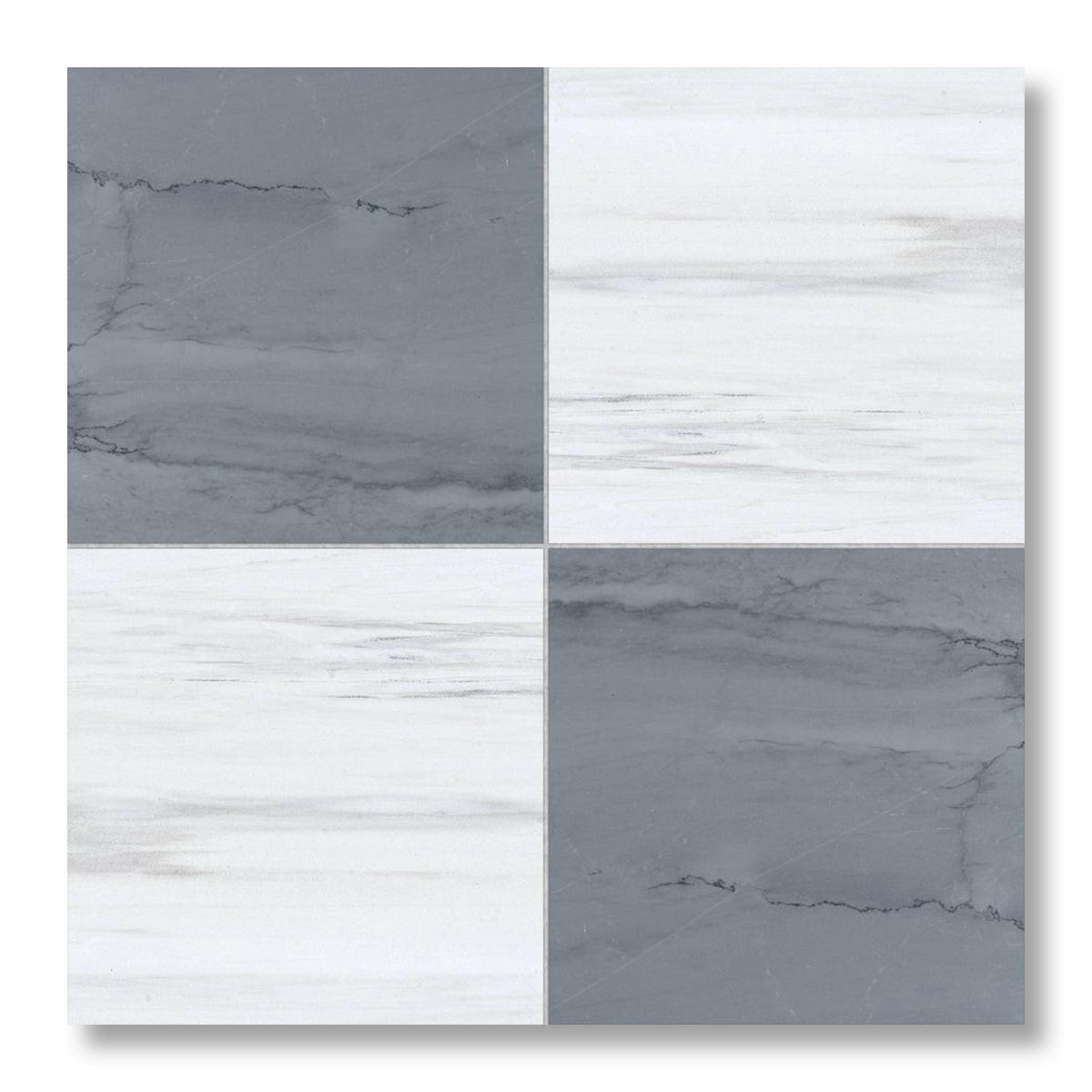 18x18 Checkerboard Tile - Bardiglio Imperiale & Bianco Dolomite Polished Marble - American Tile Depot