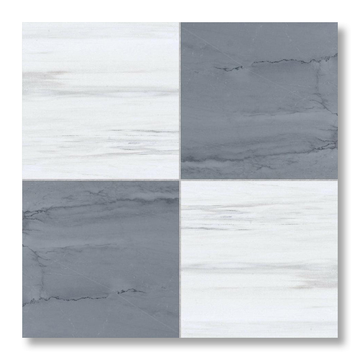 18x18 Checkerboard Tile - Bardiglio Imperiale & Bianco Dolomite Polished Marble - American Tile Depot