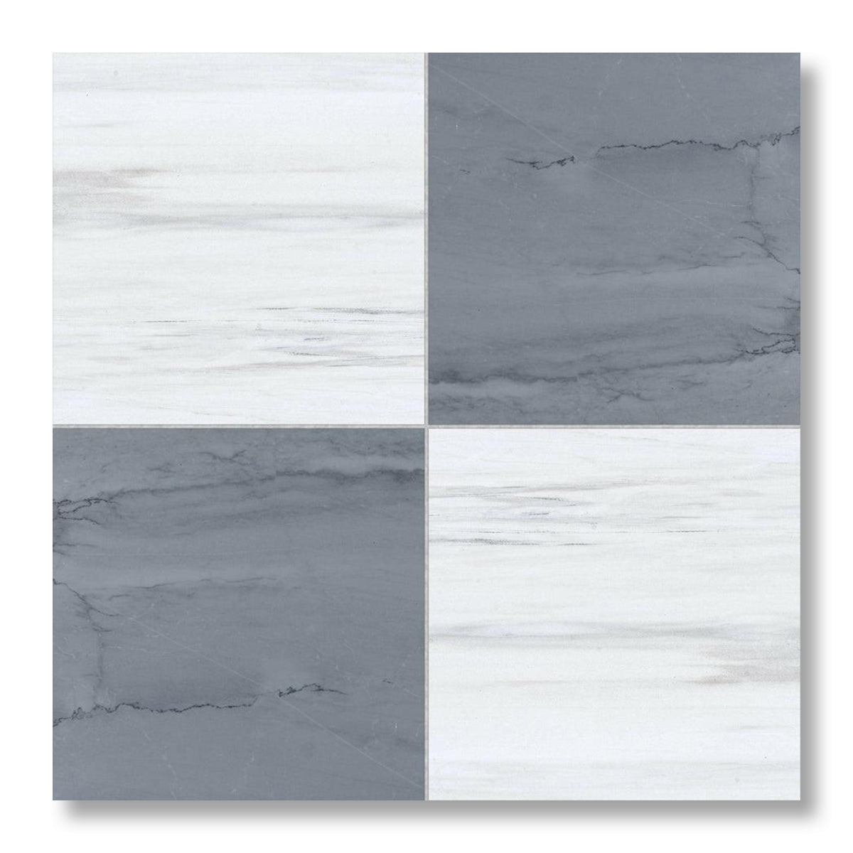 18x18 Checkerboard Tile - Bardiglio Imperiale & Bianco Dolomite Polished Marble - American Tile Depot