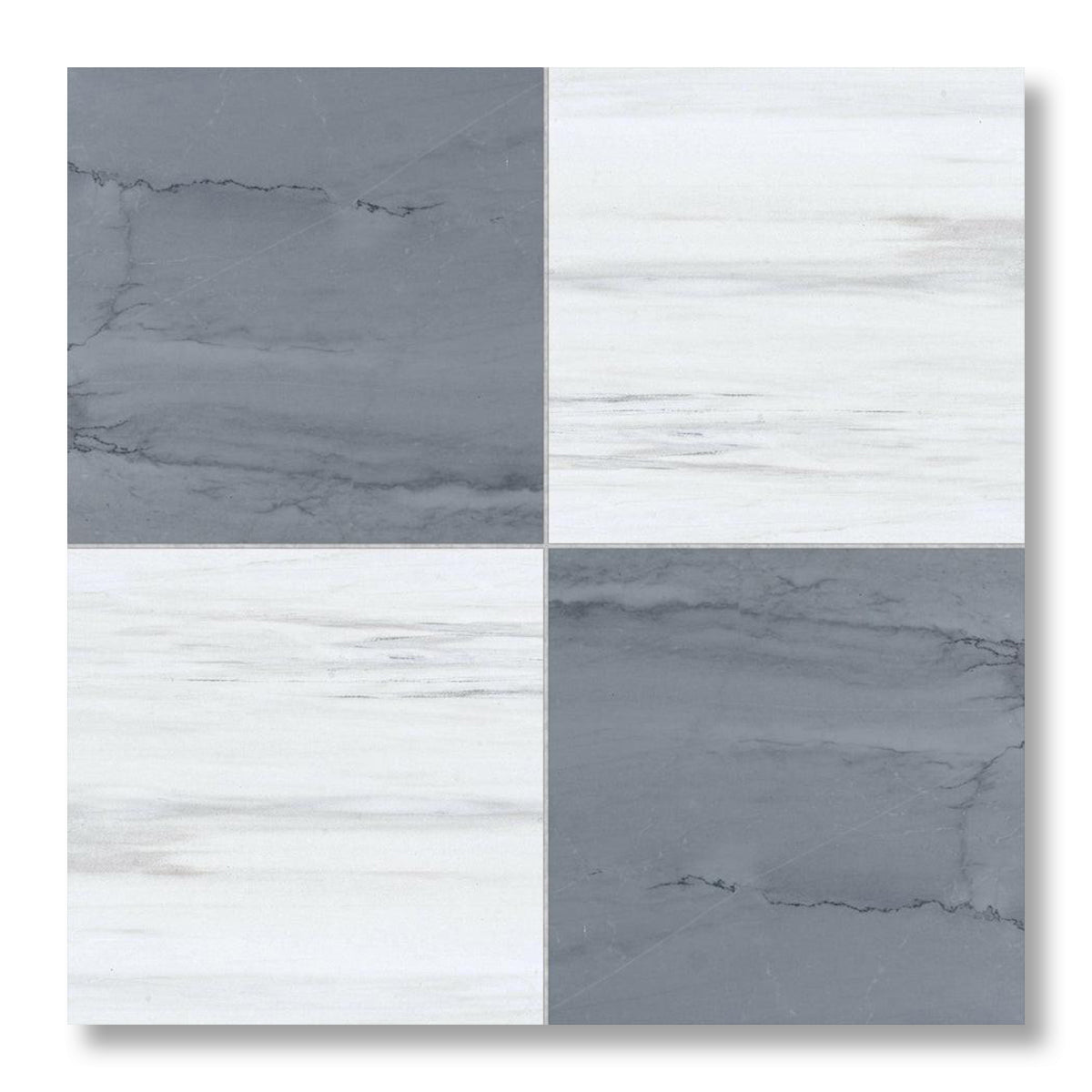 18x18 Checkerboard Tile - Bardiglio Imperiale & Bianco Dolomite Polished Marble - American Tile Depot