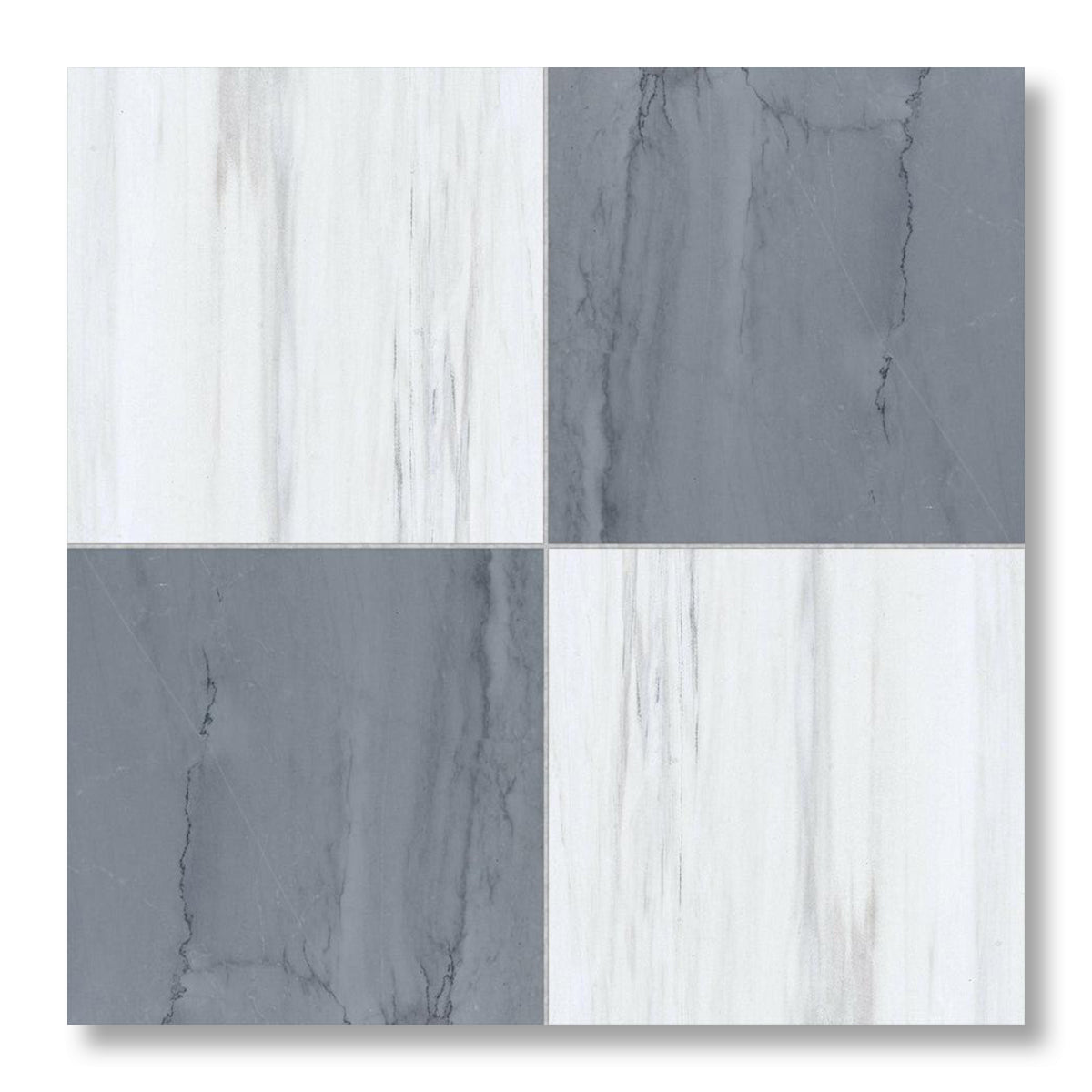 18x18 Checkerboard Tile - Bardiglio Imperiale & Bianco Dolomite Polished Marble - American Tile Depot
