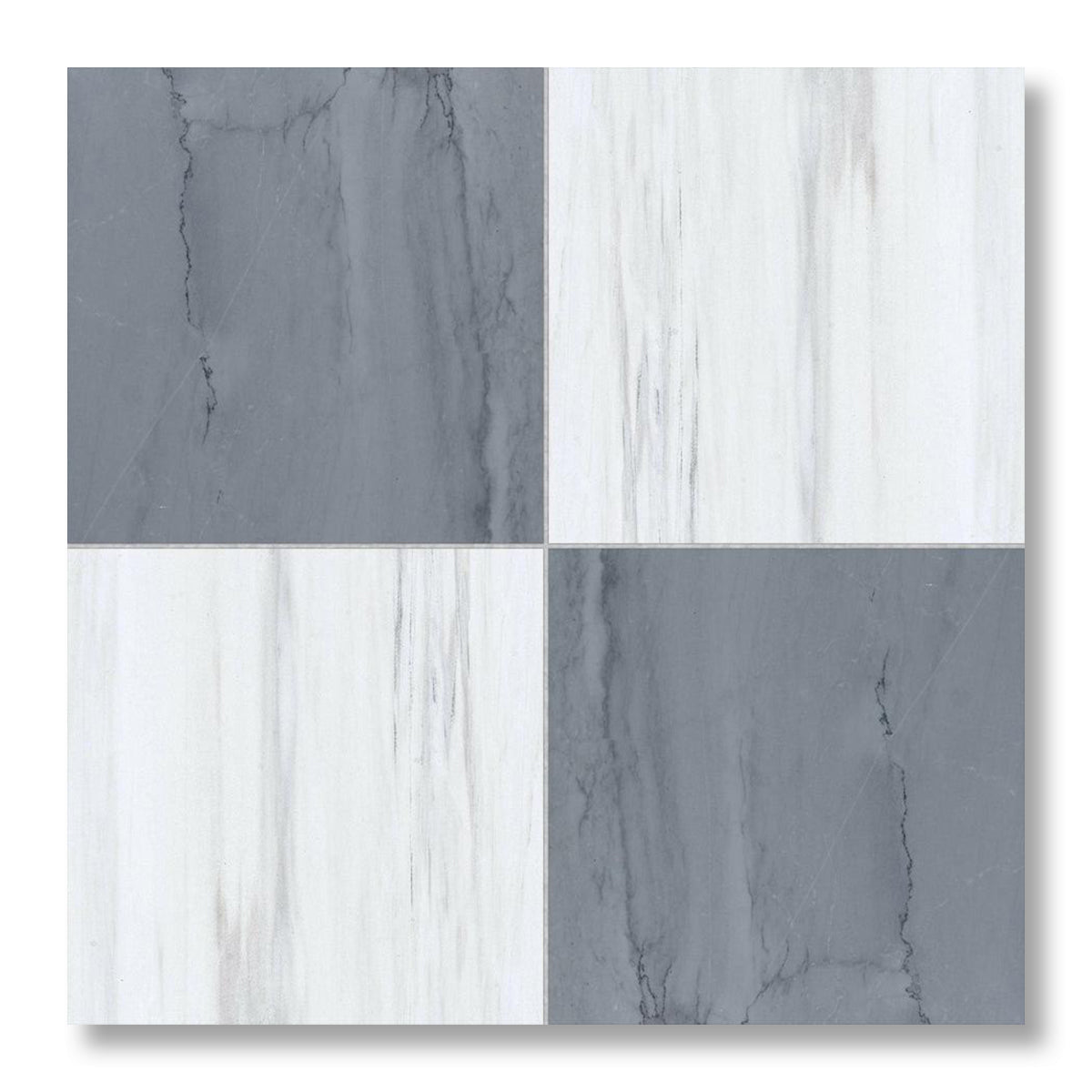 18x18 Checkerboard Tile - Bardiglio Imperiale & Bianco Dolomite Polished Marble - American Tile Depot