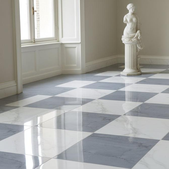 18x18 Checkerboard Tile - Bardiglio Imperiale & Asian Statuary Polished Marble - American Tile Depot