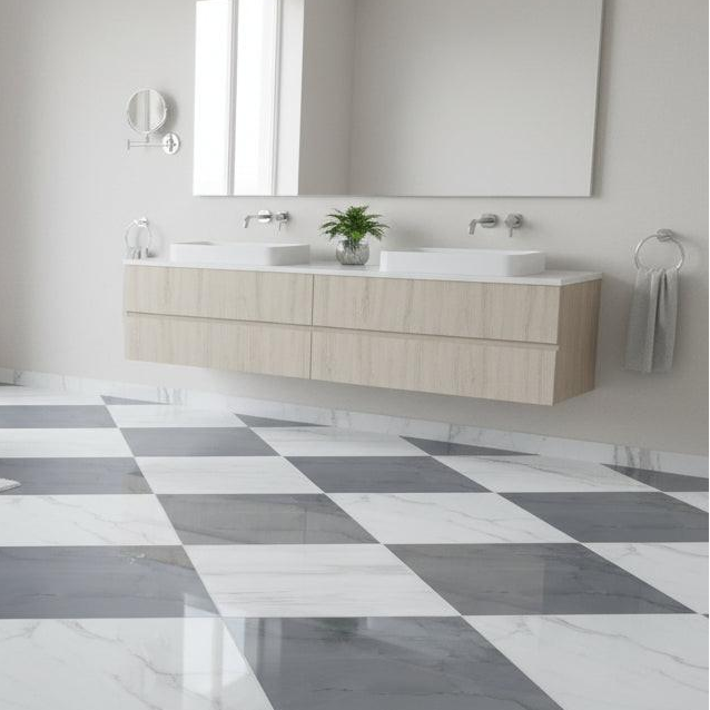 18x18 Checkerboard Tile - Bardiglio Imperiale & Bianco Dolomite Polished Marble - American Tile Depot