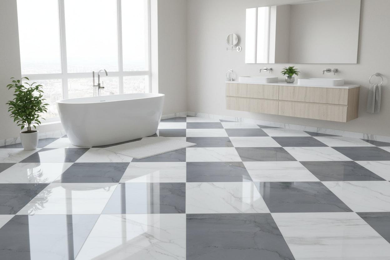 18x18 Checkerboard Tile - Bardiglio Imperiale & Bianco Dolomite Polished Marble 18x18 Checkerboard Tile - Bardiglio Imperiale & Bianco Dolomite Polished Marble - American Tile Depot