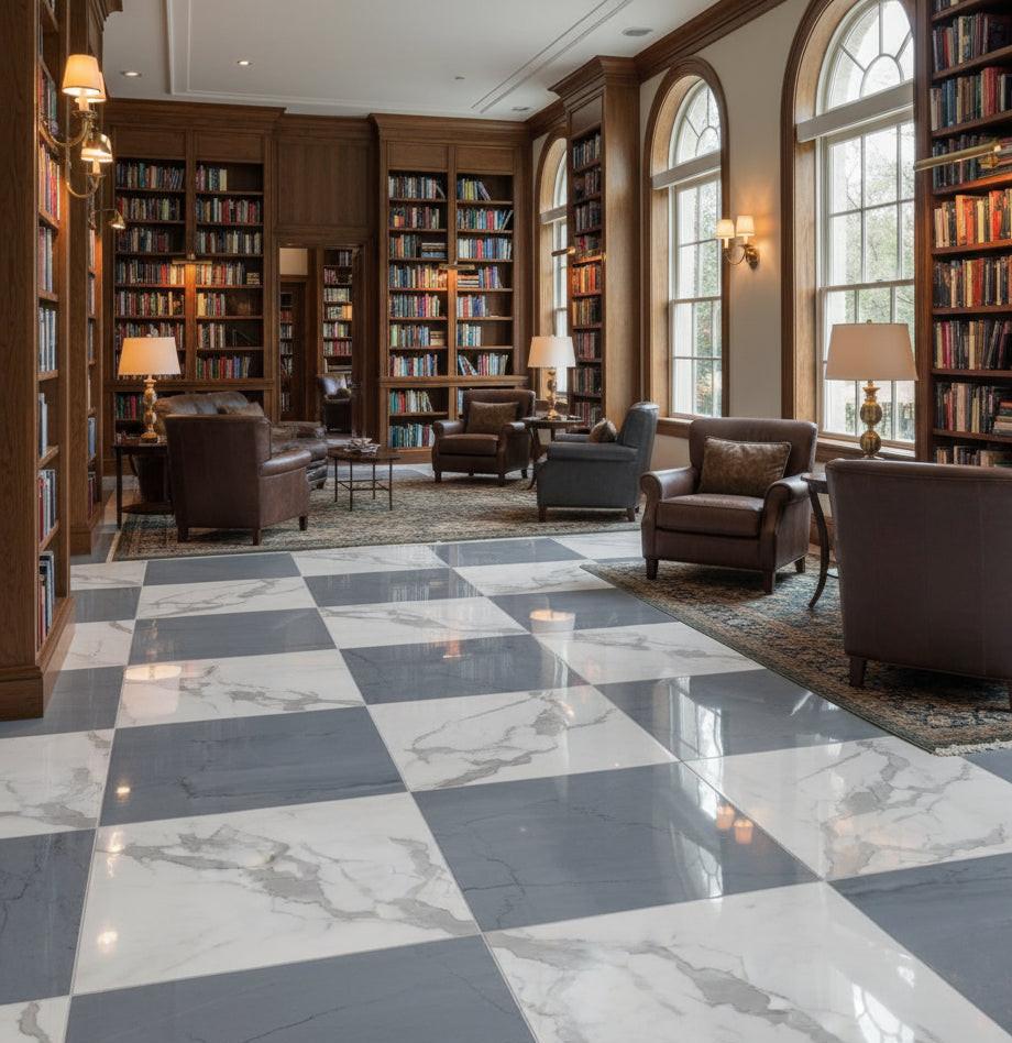 18x18 Checkerboard Tile - Bardiglio Imperiale & Italian Statuary Polished Marble 18x18 Checkerboard Tile - Bardiglio Imperiale & Italian Statuary Polished Marble - American Tile Depot