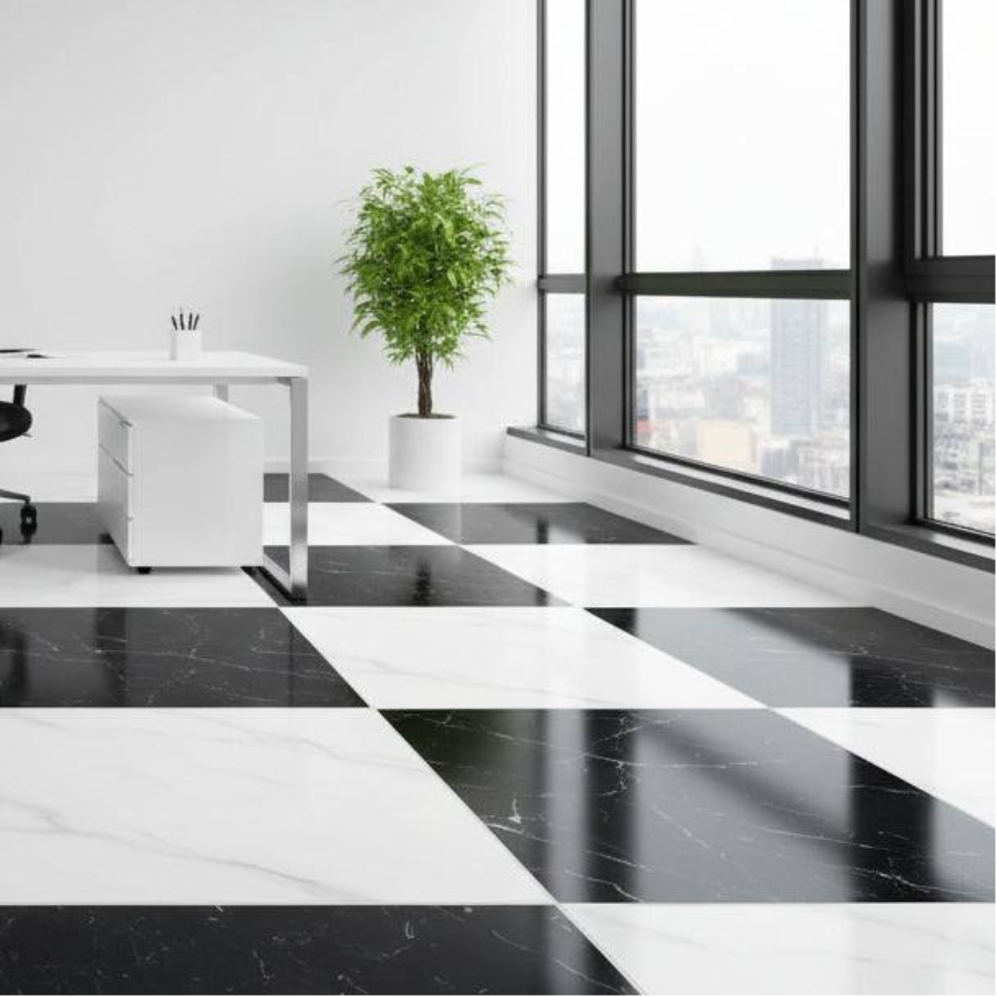 18x18 Checkerboard Tile - Black Marquina & Asian Statuary Polished Marble - American Tile Depot
