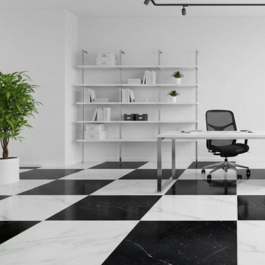 18x18 Checkerboard Tile - Black Marquina & Asian Statuary Polished Marble - American Tile Depot