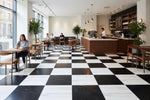 18x18 Checkerboard Tile - Black Marquina & Bianco Dolomite Honed Marble 18x18 Checkerboard Tile - Black Marquina & Bianco Dolomite Honed Marble - American Tile Depot