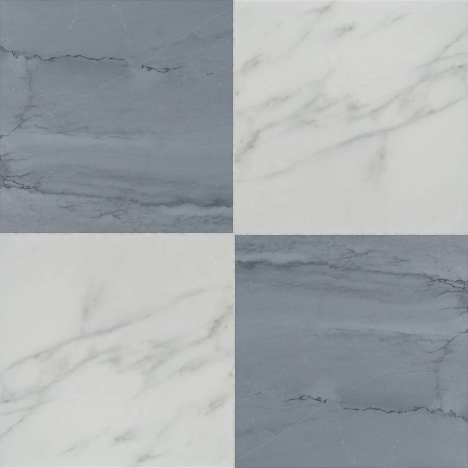 18x18 Checkerboard Tile - Bardiglio Imperiale & Asian Statuary Polished Marble