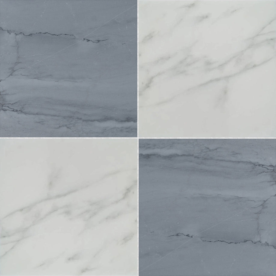 18x18 Checkerboard Tile - Bardiglio Imperiale & Asian Statuary Polished Marble