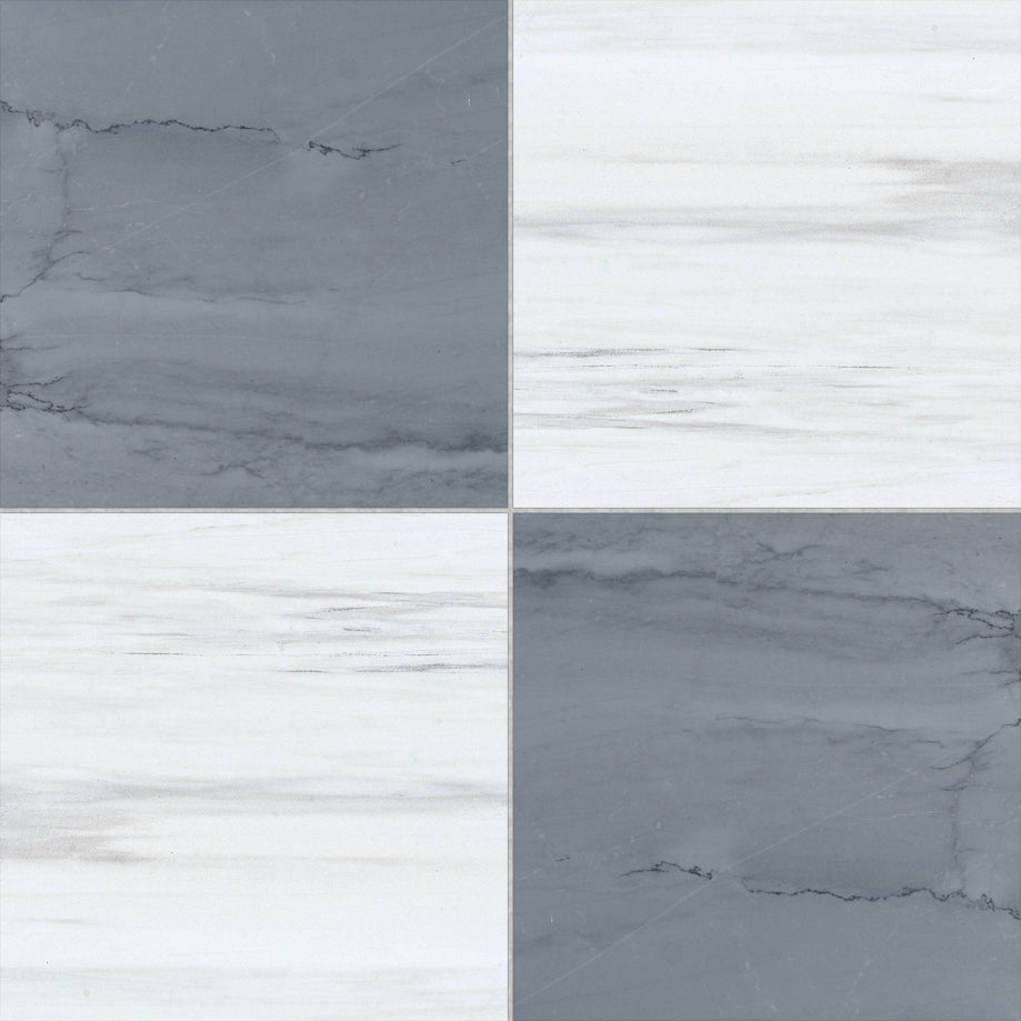 18x18 Checkerboard Tile - Bardiglio Imperiale & Bianco Dolomite Honed Marble