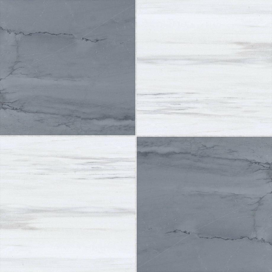 18x18 Checkerboard Tile - Bardiglio Imperiale & Bianco Dolomite Polished Marble